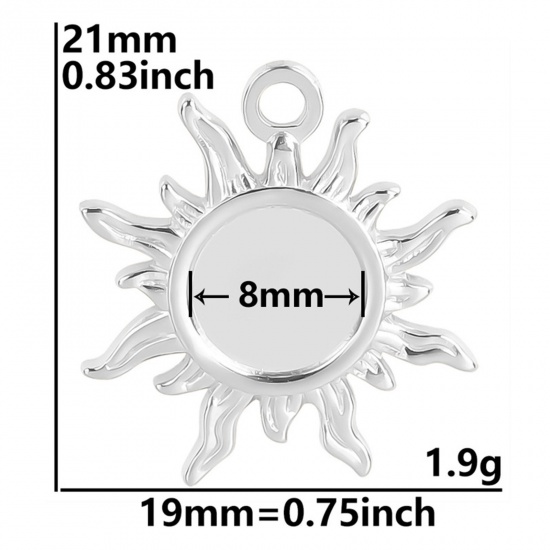 Picture of Eco-friendly 304 Stainless Steel Charms Silver Tone Round Sun Cabochon Settings 21mm x 19mm, 3 PCs