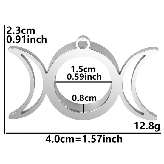 Image de Pendentifs en 304 Acier Inoxydable & Verre Respectueux de la Nature Flottant Médaillon de Mémoire Argent Mat Lune Pouvoir Ouvrir 40mm x 23mm , 1 Pièce