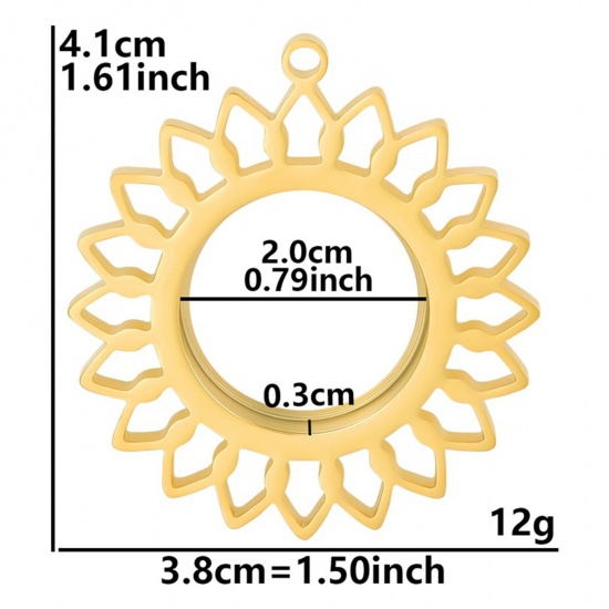 Image de 1 Pièce Pendentifs en 304 Acier Inoxydable & Verre Placage sous Vide PVD Respectueux de l'Environnement Flottant Médaillon de Mémoire Doré Fleurs de Soleil Pouvoir Ouvrir 41mm x 38mm