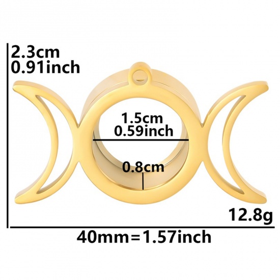 Image de 1 Pièce Pendentifs en 304 Acier Inoxydable & Verre Placage sous Vide PVD Respectueux de l'Environnement Flottant Médaillon de Mémoire Doré Lune Pouvoir Ouvrir 40mm x 23mm