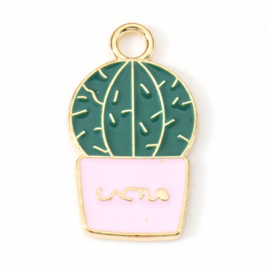 Picture of Zinc Based Alloy Charms Gold Plated Pink Cactus Enamel 22mm x 13mm, 20 PCs