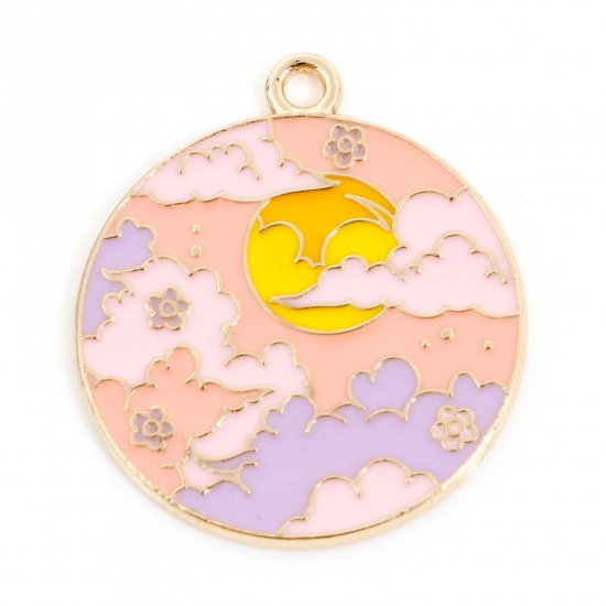 Picture of Zinc Based Alloy Charms Gold Plated Multicolor Round Cloud Enamel 28mm x 24.5mm, 10 PCs