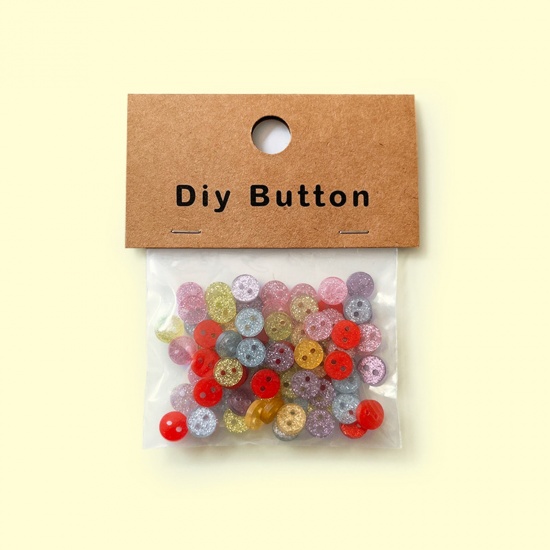 Picture of Resin Sewing Buttons Scrapbooking 2 Holes Round At Random Mixed Color Glitter 9mm Dia., 1 Packet