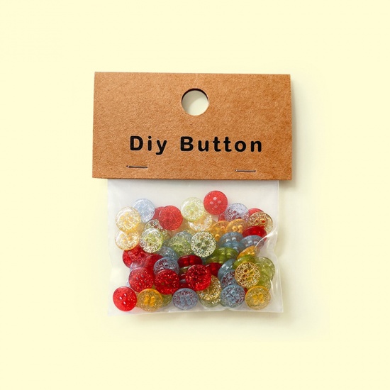 Picture of Resin Sewing Buttons Scrapbooking 2 Holes Round At Random Mixed Color Glitter 11.5mm Dia., 1 Packet