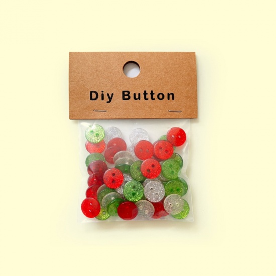 Picture of Resin Sewing Buttons Scrapbooking 2 Holes Round At Random Mixed Color Glitter 14mm Dia., 1 Packet