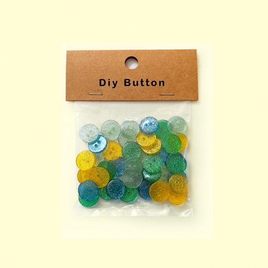 Picture of Resin Sewing Buttons Scrapbooking 2 Holes Round At Random Mixed Color Glitter 16mm Dia., 1 Packet