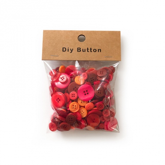 Picture of Resin Sewing Buttons Scrapbooking Mixed Round Pattern Red 3.5cm - 0.9cm Dia, 1 Packet
