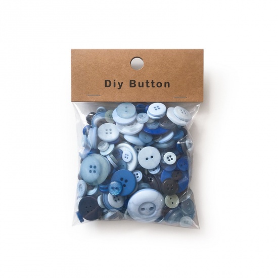 Picture of Resin Sewing Buttons Scrapbooking Mixed Round Pattern Blue 3.5cm - 0.9cm Dia, 1 Packet