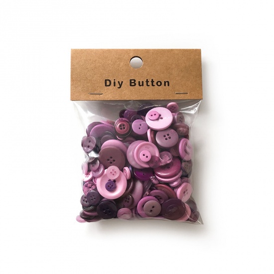 Picture of Resin Sewing Buttons Scrapbooking Mixed Round Pattern Purple 3.5cm - 0.9cm Dia, 1 Packet
