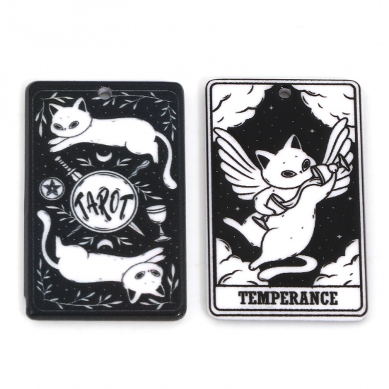 Image de Pendentifs en Acrylique Tarot Rectangle Chats Noir & Blanc 3.8cm x 2.3cm, 5 Pcs