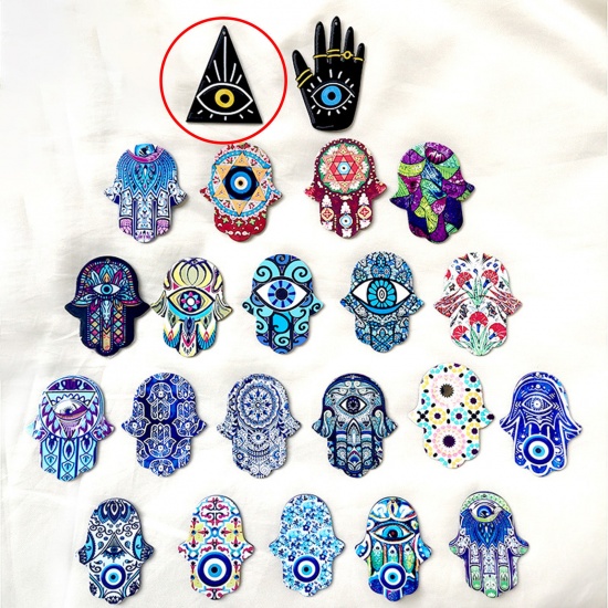 Picture of Acrylic Religious Pendants Triangle Evil Eye Multicolor 5.1cm x 4.1cm, 5 PCs
