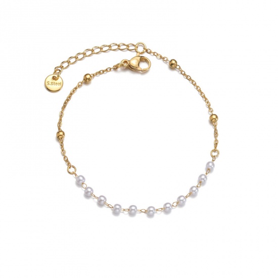 Picture of Eco-friendly Vacuum Plating 304 Stainless Steel Ins Style Bracelets 14K Gold Color With Lobster Claw Clasp And Extender Chain 17.5cm(6 7/8") long, 1 Piece