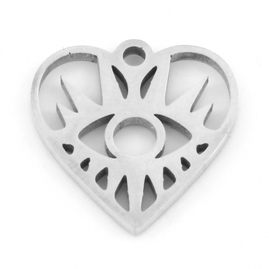 Picture of 201 Stainless Steel Valentine's Day Charms Silver Tone Heart Eye of Providence/ All-seeing Eye Hollow 15.5mm x 15mm, 3 PCs