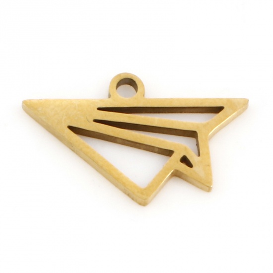 Picture of 3 PCs Eco-friendly PVD Vacuum Plating 201 Stainless Steel Origami Charms 18K Gold Plated Origami Airplane Hollow 16mm x 10mm