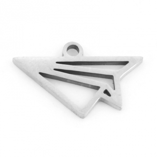 Picture of 201 Stainless Steel Origami Charms Silver Tone Origami Airplane Hollow 16mm x 10mm, 3 PCs