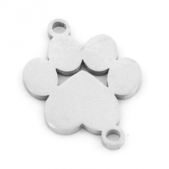 Image de Connecteurs Pendentifs Breloques en 201 Acier Inoxydable Mémorial d'Animaux Domestiques Griffe Argent Mat Creux 19mm x 13mm , 3 Pcs