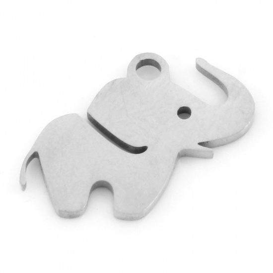 Image de Breloques en 201 Acier Inoxydable Eléphant Argent Mat Creux 15mm x 12mm , 3 Pcs
