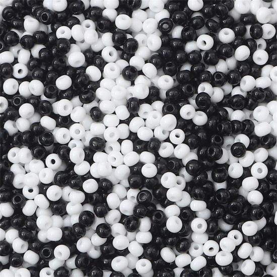 Picture of Glass Seed Beads Round Rocailles Black & White Opaque About 2mm Dia., Hole: Approx 0.8mm, 10 Grams