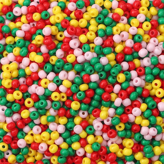 Picture of Glass Seed Beads Round Rocailles Multicolor Opaque About 3mm Dia., Hole: Approx 0.8mm, 10 Grams