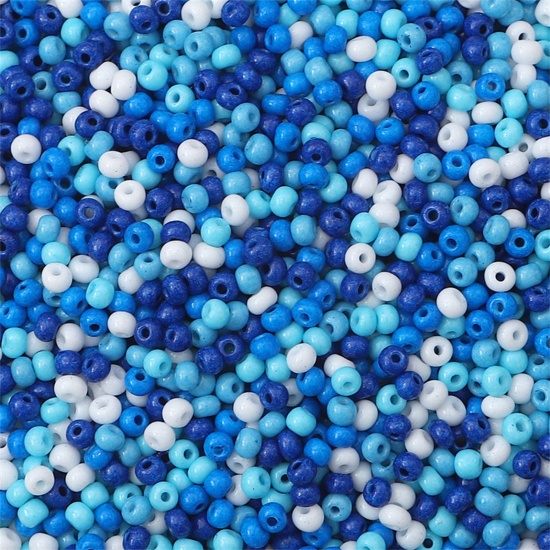 Picture of Glass Seed Beads Round Rocailles Blue Opaque About 3mm Dia., Hole: Approx 0.8mm, 10 Grams