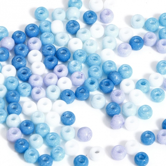 Picture of Glass Seed Beads Round Rocailles Blue Opaque About 4mm Dia., Hole: Approx 1mm, 10 Grams