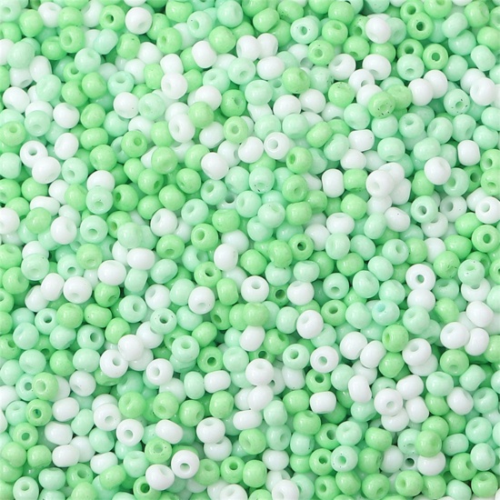 Picture of Glass Seed Beads Round Rocailles Green Opaque About 2mm Dia., Hole: Approx 0.8mm, 10 Grams