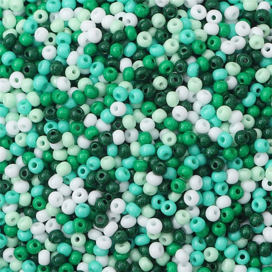 Picture of Glass Seed Beads Round Rocailles Dark Green Opaque About 2mm Dia., Hole: Approx 0.8mm, 10 Grams