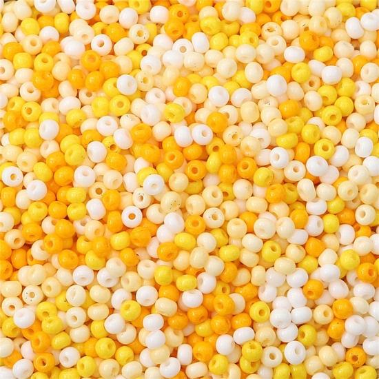 Picture of Glass Seed Beads Round Rocailles Yellow Opaque About 4mm Dia., Hole: Approx 1mm, 10 Grams