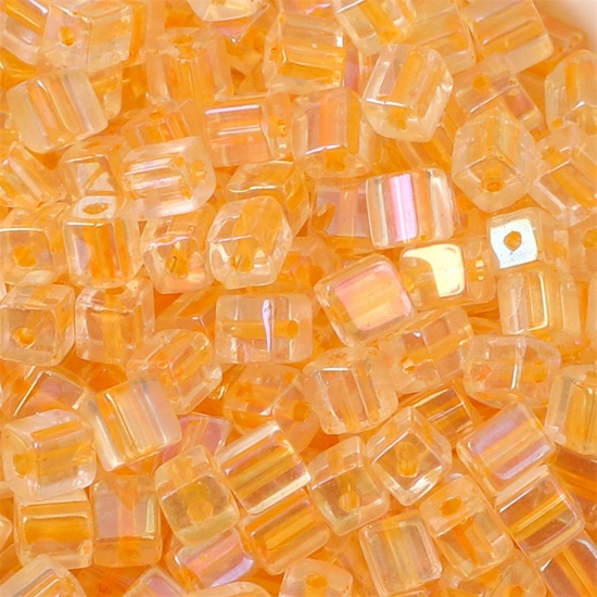 Picture of Glass Square Seed Seed Beads Square Dark Yellow Colorful About 5mm x 5mm, Hole: Approx 1mm, 10 Grams