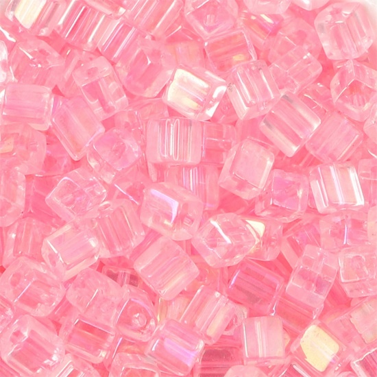 Picture of Glass Square Seed Seed Beads Square Pink Colorful About 5mm x 5mm, Hole: Approx 1mm, 10 Grams