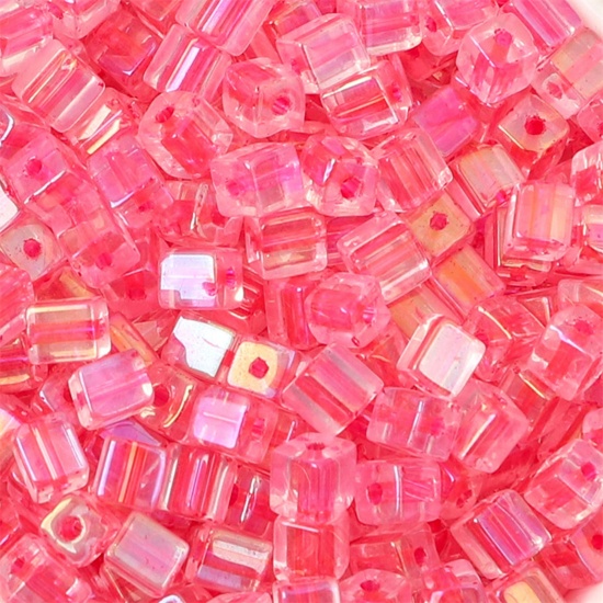 Picture of Glass Square Seed Seed Beads Square Fuchsia Colorful About 5mm x 5mm, Hole: Approx 1mm, 10 Grams