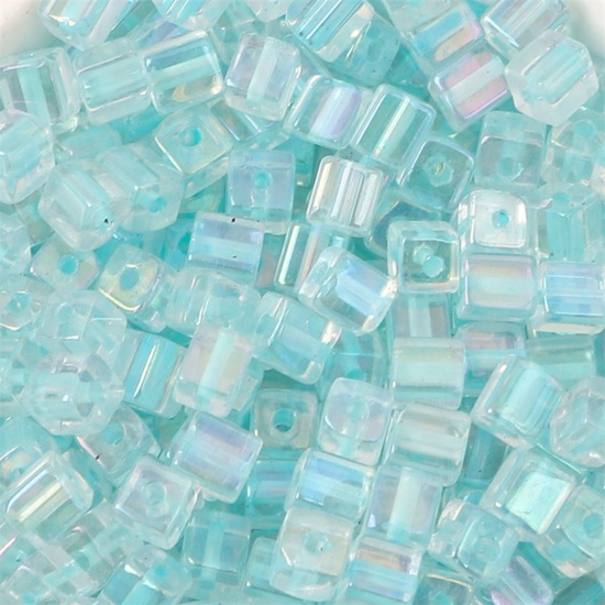 Picture of Glass Square Seed Seed Beads Square Light Blue Colorful About 5mm x 5mm, Hole: Approx 1mm, 10 Grams