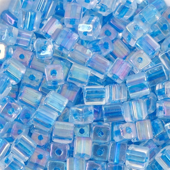 Picture of Glass Square Seed Seed Beads Square Dark Blue Colorful About 5mm x 5mm, Hole: Approx 1mm, 10 Grams