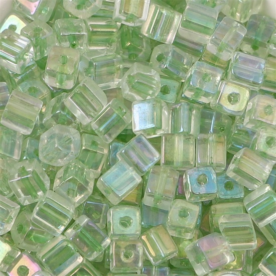 Picture of Glass Square Seed Seed Beads Square Light Green Colorful About 5mm x 5mm, Hole: Approx 1mm, 10 Grams