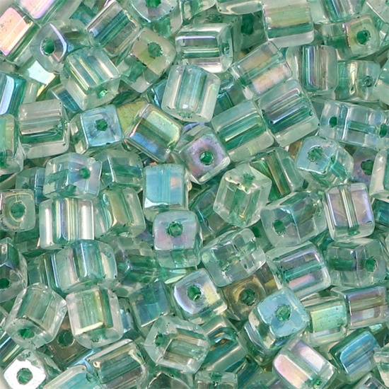 Picture of Glass Square Seed Seed Beads Square Dark Green Colorful About 5mm x 5mm, Hole: Approx 1mm, 10 Grams