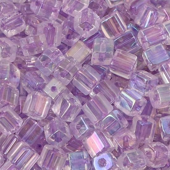 Picture of Glass Square Seed Seed Beads Square Mauve Colorful About 5mm x 5mm, Hole: Approx 1mm, 10 Grams
