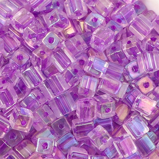 Picture of Glass Square Seed Seed Beads Square Dark Purple Colorful About 5mm x 5mm, Hole: Approx 1mm, 10 Grams