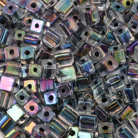 Picture of Glass Square Seed Seed Beads Square Black Colorful About 5mm x 5mm, Hole: Approx 1mm, 10 Grams