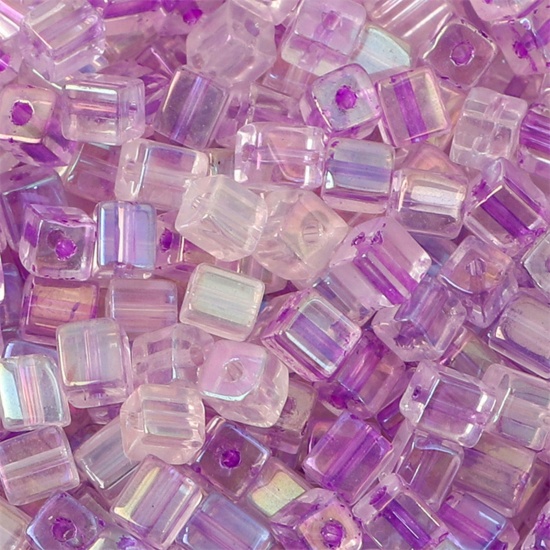 Picture of Glass Square Seed Seed Beads Square Purple Colorful About 5mm x 5mm, Hole: Approx 1mm, 10 Grams