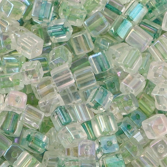 Picture of Glass Square Seed Seed Beads Square Green Colorful About 5mm x 5mm, Hole: Approx 1mm, 10 Grams