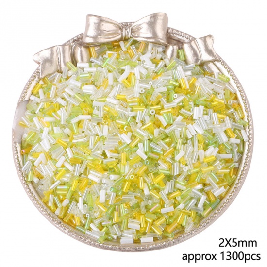 Picture of Glass Seed Beads Tube Yellow-green About 5mm x 2mm, 30 Grams