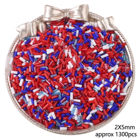 Picture of Glass Seed Beads Tube Red & Blue About 5mm x 2mm, 30 Grams