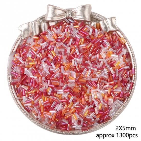 Picture of Glass Seed Beads Tube Pink & Orange About 5mm x 2mm, 30 Grams