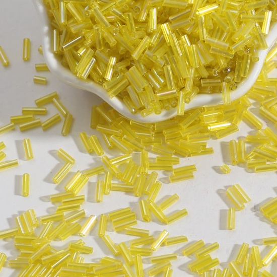 Picture of Glass Seed Beads Tube Yellow About 7mm x 2mm, 30 Grams (Approx 10 PCs/Gram)