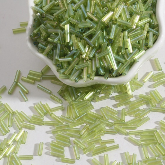 Picture of Glass Seed Beads Tube Olive Green About 7mm x 2mm, 30 Grams (Approx 10 PCs/Gram)
