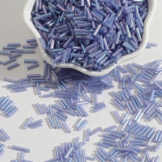 Immagine di Vetro Seme Perline Tubo Blu Chiaro Circa 7mm x 2mm, 30 Grammi (Circa 10Pz/Grammo)
