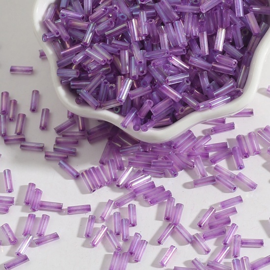 Picture of Glass Seed Beads Tube Purple About 7mm x 2mm, 30 Grams (Approx 10 PCs/Gram)