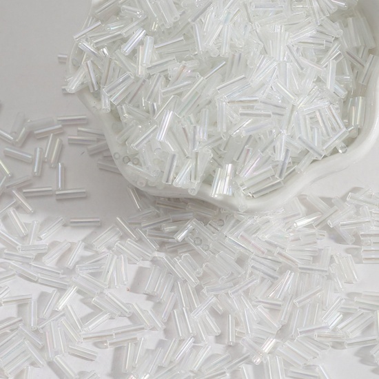 Picture of Glass Seed Beads Tube White About 7mm x 2mm, 30 Grams (Approx 10 PCs/Gram)