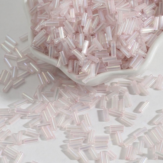 Picture of Glass Seed Beads Tube Light Pink About 7mm x 2mm, 30 Grams (Approx 10 PCs/Gram)