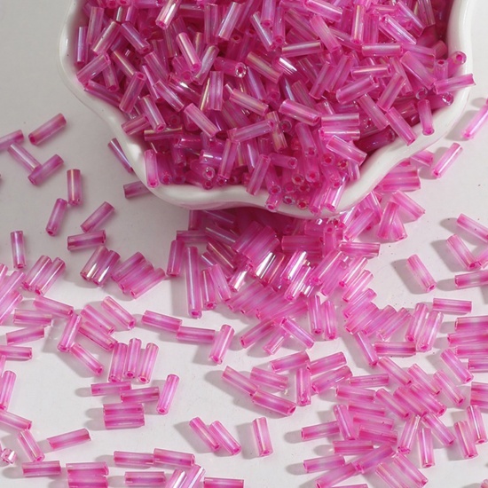 Picture of Glass Seed Beads Tube Fuchsia About 7mm x 2mm, 30 Grams (Approx 10 PCs/Gram)
